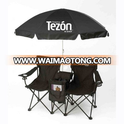 personalized Iron Black Canopy with Sunshade Double Seat Cooler Most Comfortable with Cup Holder 2 Person Folding Chair